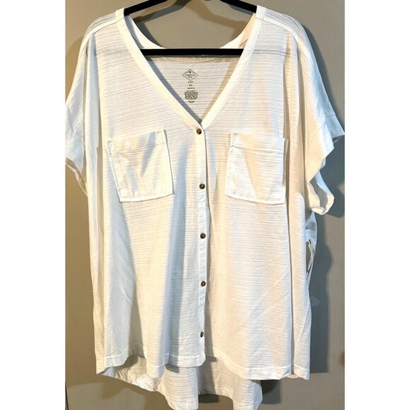 St. John's Bay Women's 3X White Button-Down Cotton Blouse With Front Pockets - Picture 1 of 4